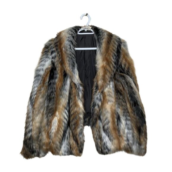 Vintage Boutique Faux Fur Coat Multi-Tone Plush Jacket – Size 10 - Picture 1 of 5